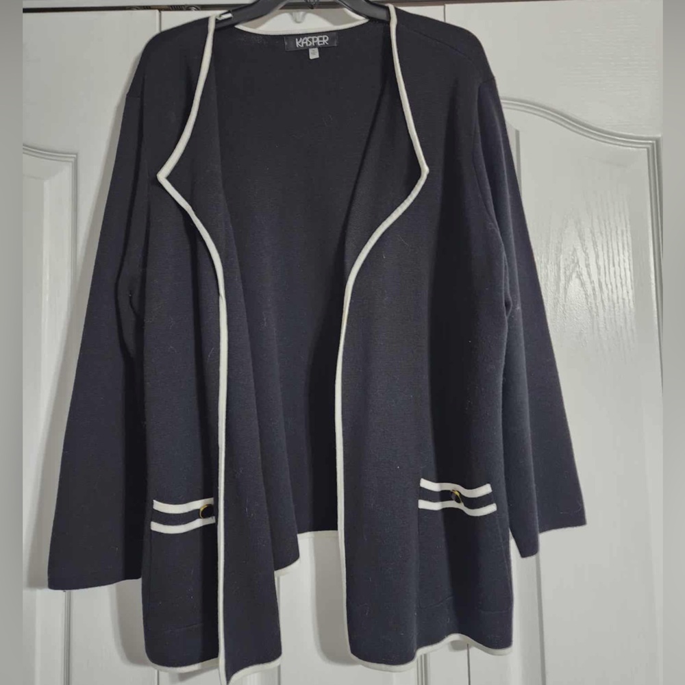 Kasper Women's Black Cardigan with White Accents